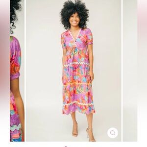 Marie by Victoria Dunn Rachelle Dress Soleil Size XS Vibrant Midi  Resortwear